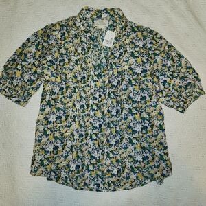 NWT Birds of Paradis by Trovata Short Sleeve Cotton and Silk Blouse Size Large